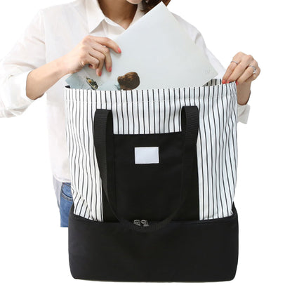 Dual Compartment Insulated Lunch Bag Picnic Cooler Bag Portable Tote Handbag