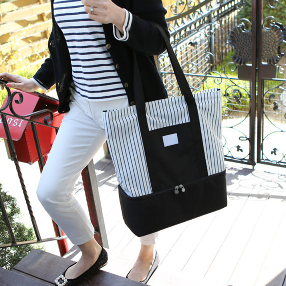 Dual Compartment Insulated Lunch Bag Picnic Cooler Bag Portable Tote Handbag