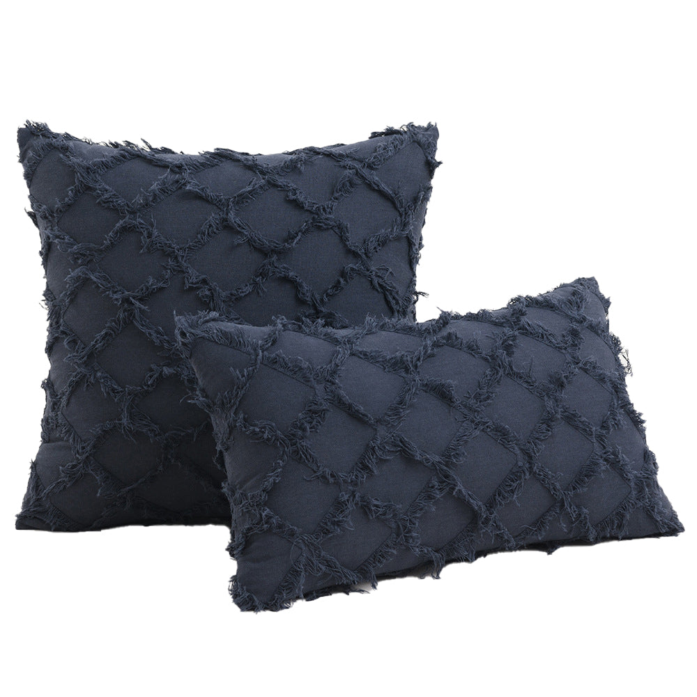 2pcs Throw Pillow Covers Plaid Textured Cushion Covers Broadside for Couch Living Room Home Decoration -Navy blue