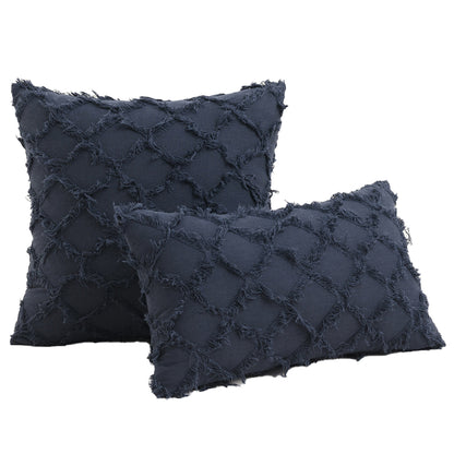 2pcs Throw Pillow Covers Plaid Textured Cushion Covers Broadside for Couch Living Room Home Decoration -Navy blue