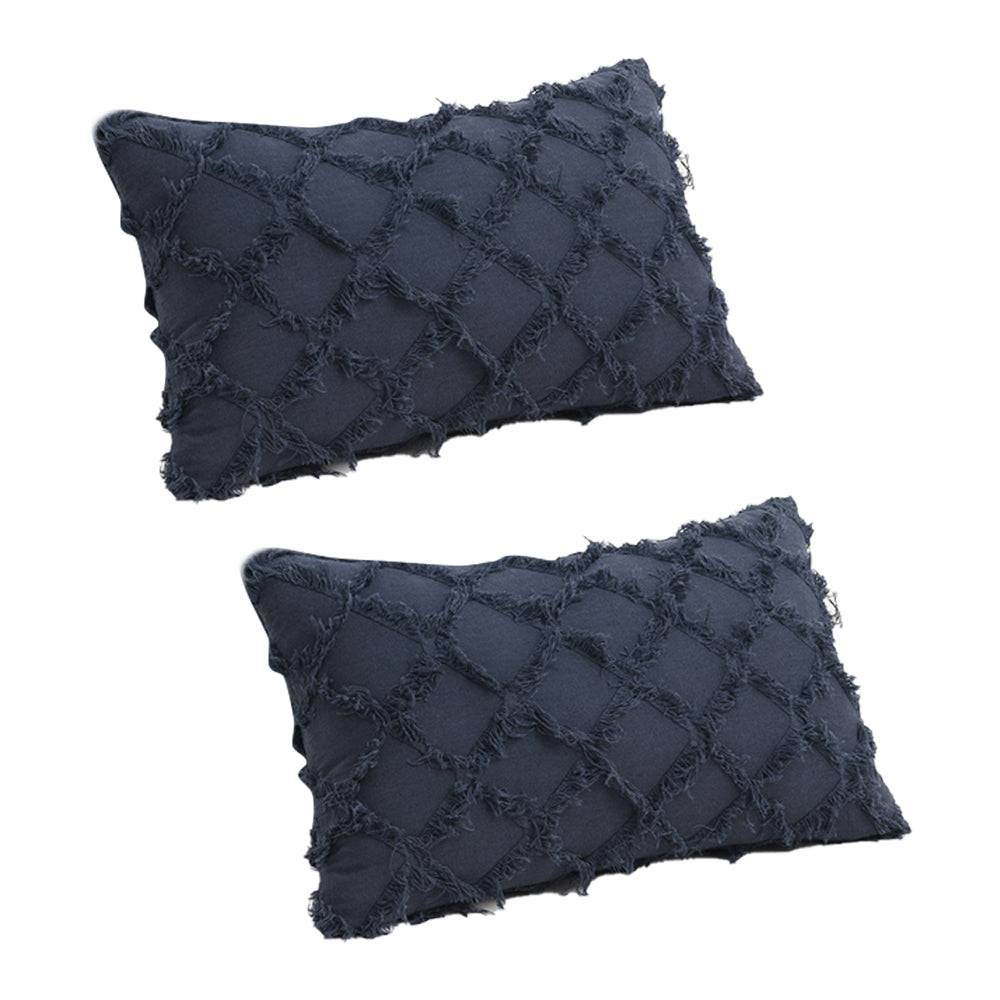 2pcs Throw Pillow Covers Plaid Textured Cushion Covers Broadside for Couch Living Room Home Decoration -Navy blue