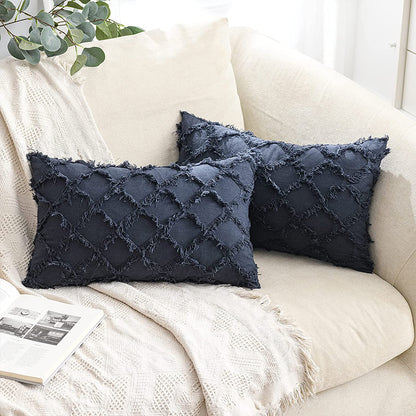 2pcs Throw Pillow Covers Plaid Textured Cushion Covers Broadside for Couch Living Room Home Decoration -Navy blue