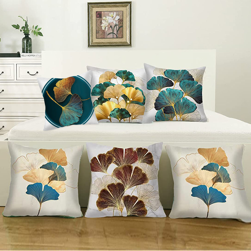 2 PCS Ginkgo Leaf Plant Leaves Pillow Cushion Cover-White