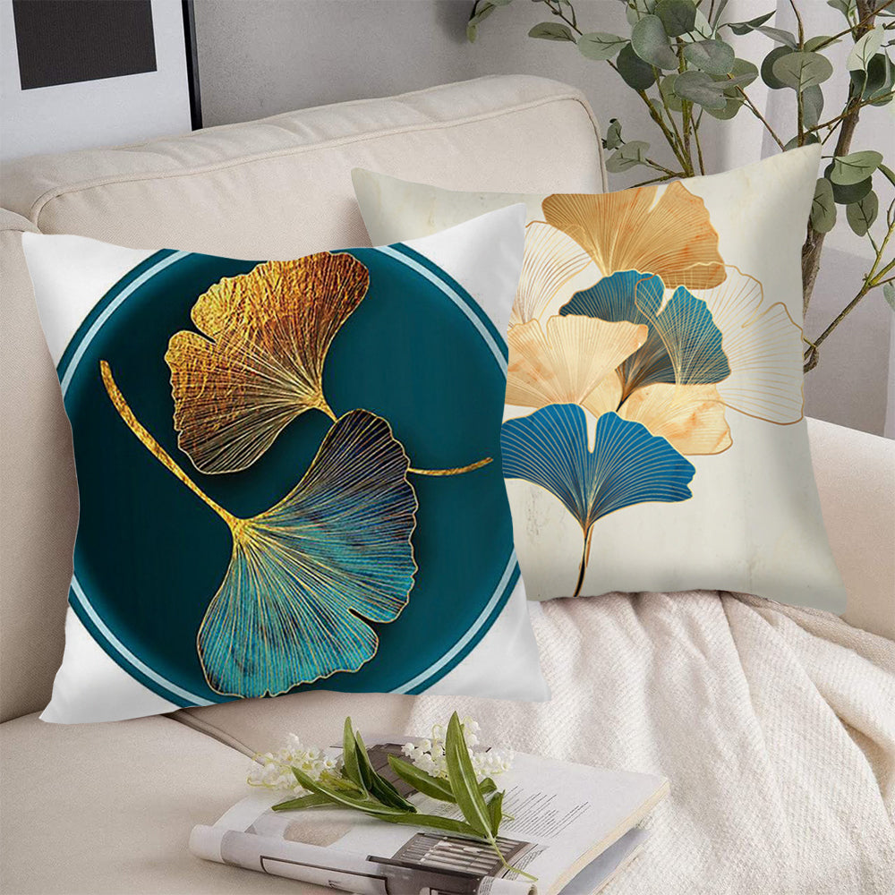2 PCS Ginkgo Leaf Plant Leaves Pillow Cushion Cover-Green