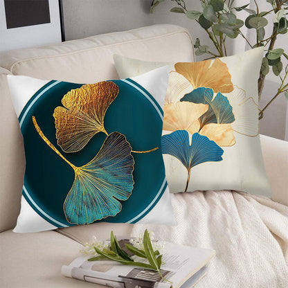 2 PCS Ginkgo Leaf Plant Leaves Pillow Cushion Cover-Green