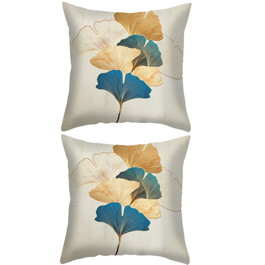 2 PCS Ginkgo Leaf Plant Leaves Pillow Cushion Cover-White