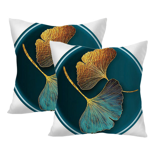 2 PCS Ginkgo Leaf Plant Leaves Pillow Cushion Cover-Green