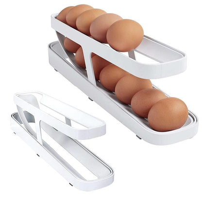 Refrigerator Egg Dispenser Auto Rolling Egg Holder 2 Tier Storage Rack
