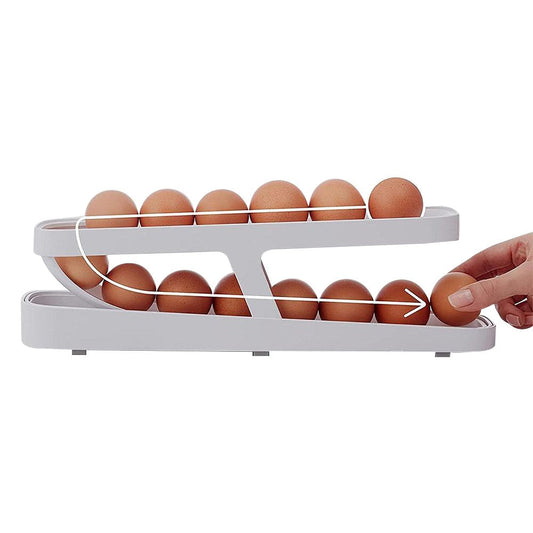 Refrigerator Egg Dispenser Auto Rolling Egg Holder 2 Tier Storage Rack