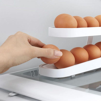 Refrigerator Egg Dispenser Auto Rolling Egg Holder 2 Tier Storage Rack