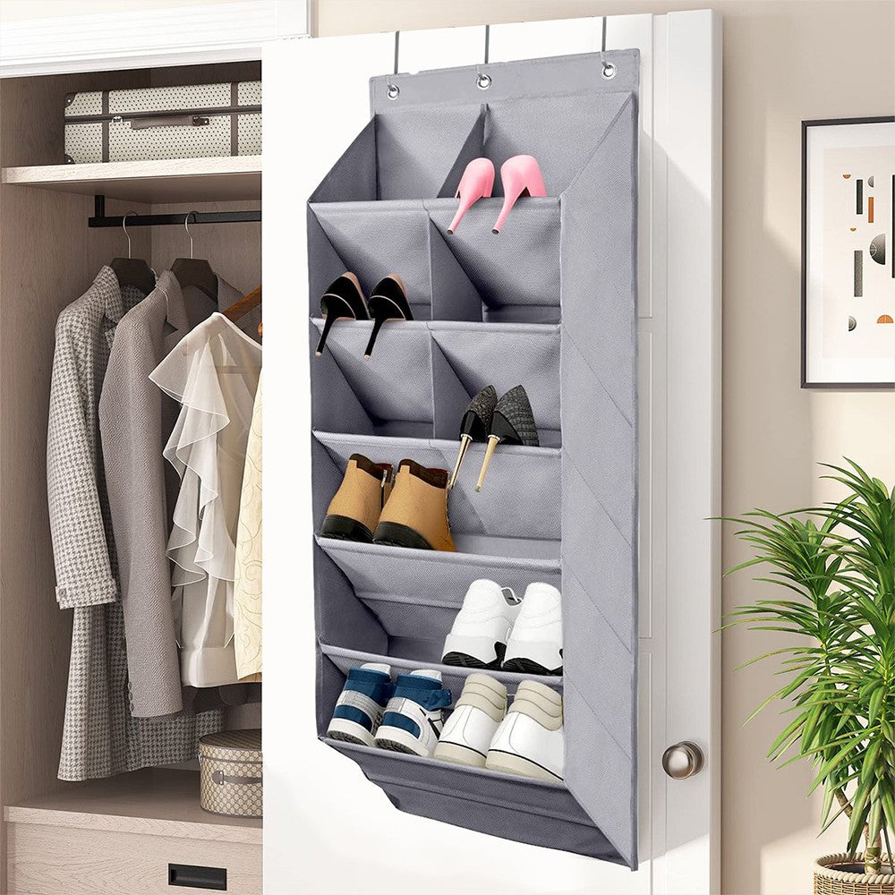 Multi Pockets Over the Door Shoe Organizer Hanging Shoes Storage Bag with Hooks for Closet and Dorm Narrow Door