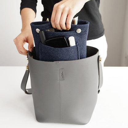 Women Organizer Bag Purse Insert Bag Felt Multi Pocket Travel Insert Organizer Handbag -Dark blue