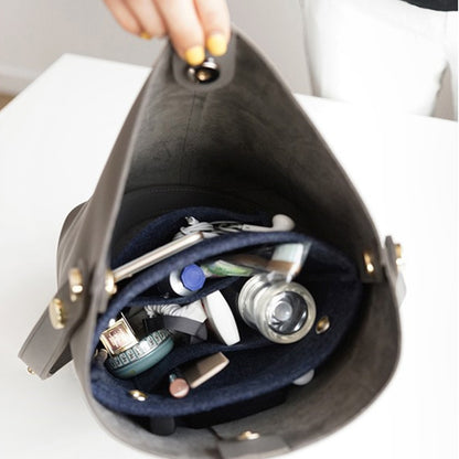 Women Organizer Bag Purse Insert Bag Felt Multi Pocket Travel Insert Organizer Handbag -Dark blue