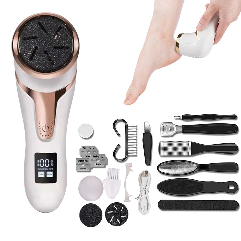 Electric Callus Remover for Feet Water-resistant 2 Speeds Pedicure Kit -White and 12pcs kit