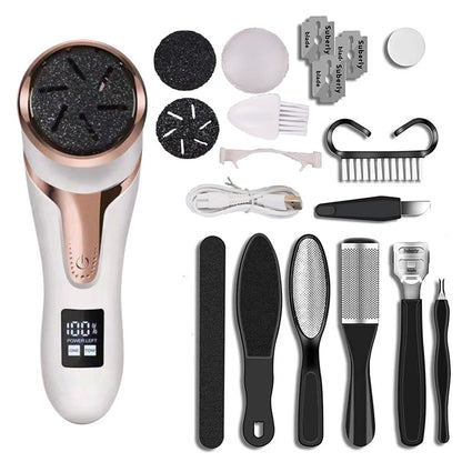 Electric Callus Remover for Feet Water-resistant 2 Speeds Pedicure Kit -White and 12pcs kit