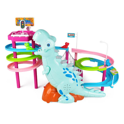 Toy Electric Dinosaur Race Track Toy Set with Music and Lights Slide Railcar Track Toy Educational Toys
