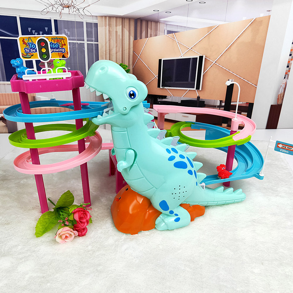 Toy Electric Dinosaur Race Track Toy Set with Music and Lights Slide Railcar Track Toy Educational Toys
