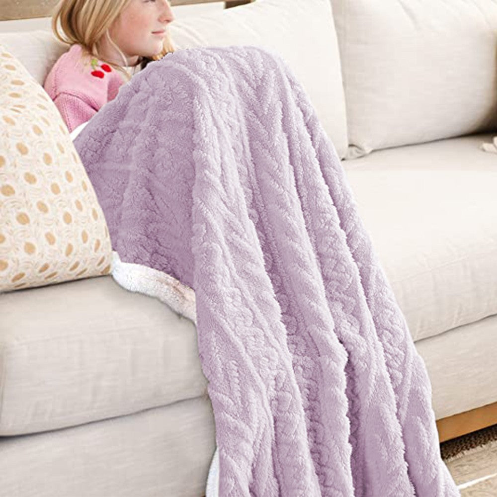 Reversible Warm Winter Sofa Bed Cover Fluffy Throw Bedspread Double Sided Thick Blanket Purple