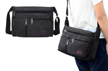Men Vintage Crossbody Canvas Messenger Shoulder Bag-Black