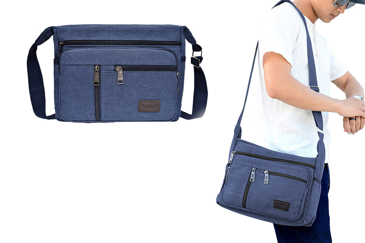Men Vintage Crossbody Canvas Messenger Shoulder Bag-Blue