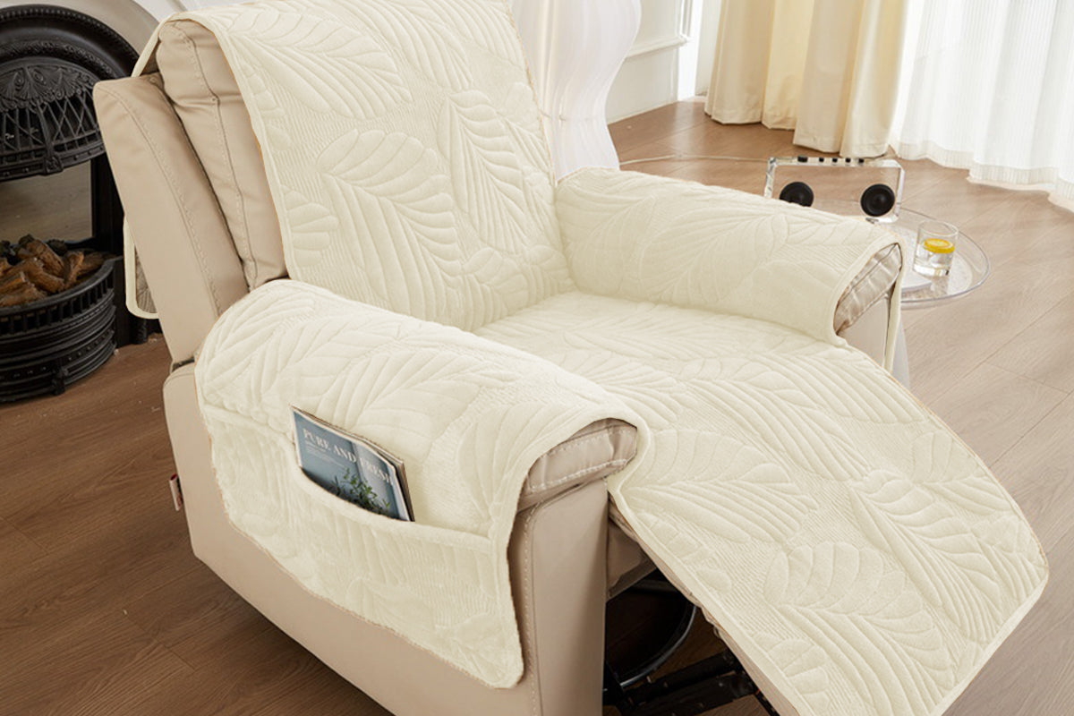 Reclining Couch Slipcovers Soft with Pockets Protector for Pets Kids-Beige