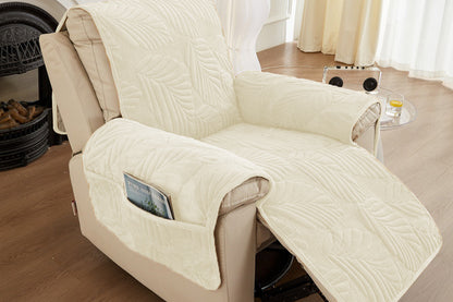 Reclining Couch Slipcovers Soft with Pockets Protector for Pets Kids-Beige