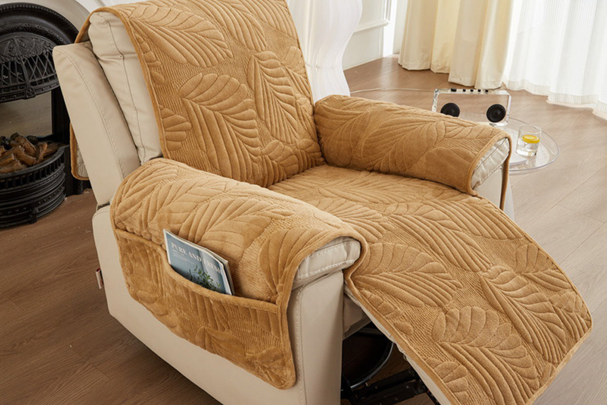 Reclining Couch Slipcovers Soft with Pockets Protector for Pets Kids-Coffee