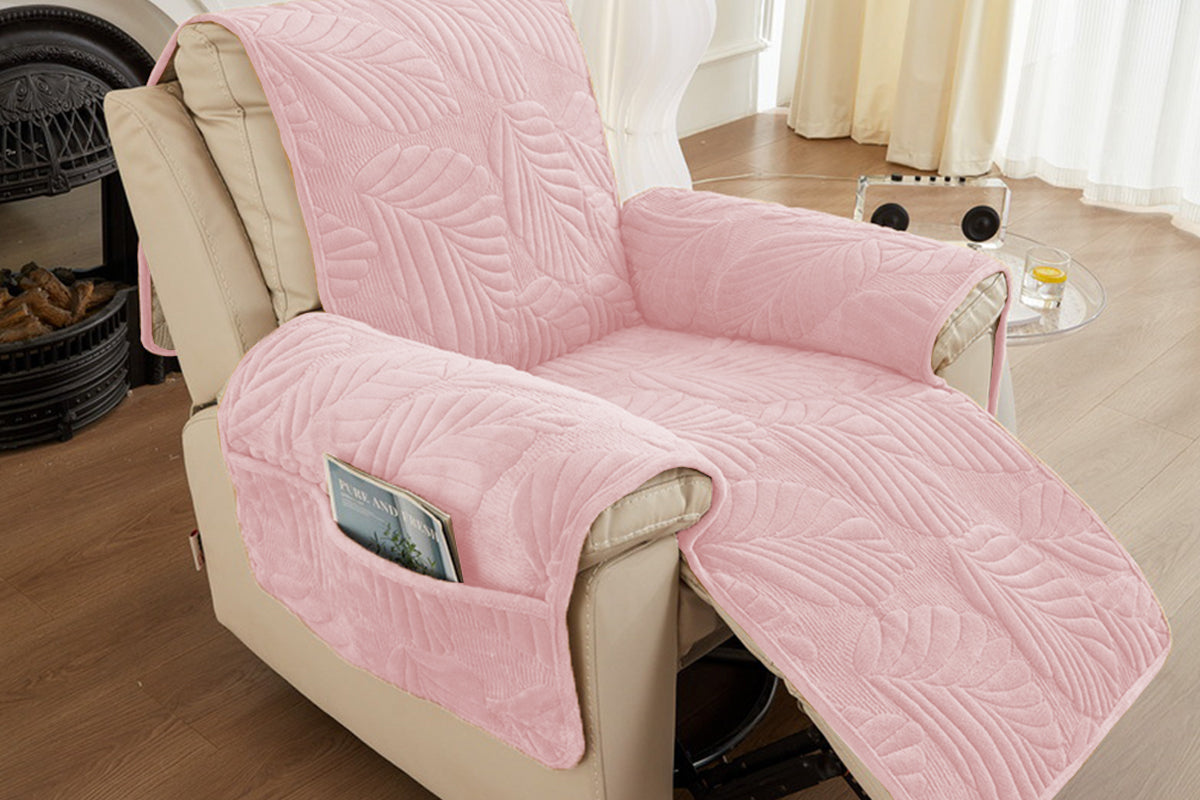 Reclining Couch Slipcovers Soft with Pockets Protector for Pets Kids-Off-Pink