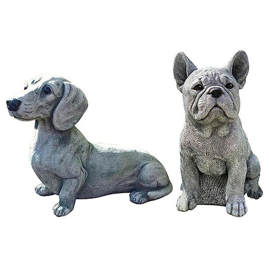 2Pcs Garden Dog Statue Dog Figurine Garden Ornament Outdoor Courtyard Decor