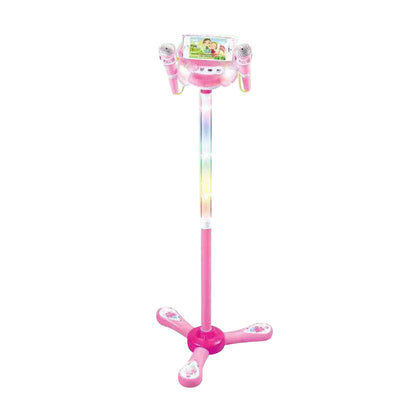 Microphone with Stand Karaoke Machine Musical Singing Toy with 2 Microphones -Pink