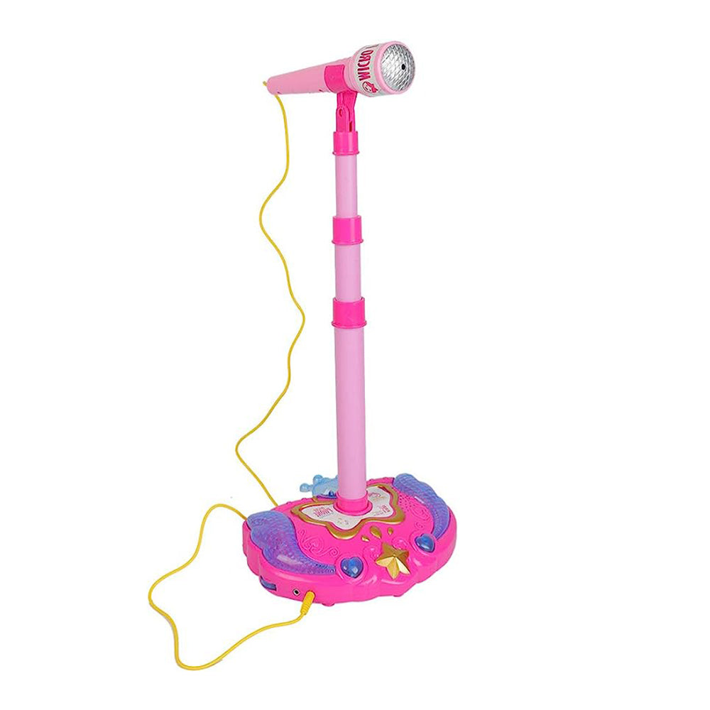 Kids Microphone with Stand Kids Karaoke Machine Musical Singing Toy with 2 Microphones -Pink
