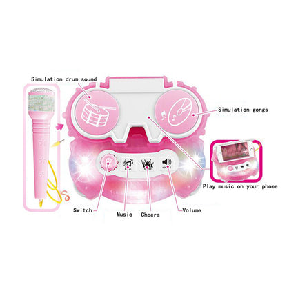 Microphone with Stand Karaoke Machine Musical Singing Toy with 2 Microphones -Pink
