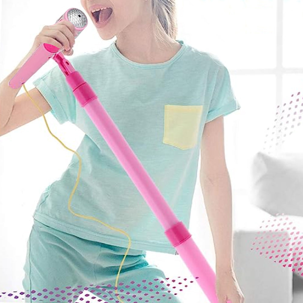 Kids Microphone with Stand Kids Karaoke Machine Musical Singing Toy with 2 Microphones -Pink