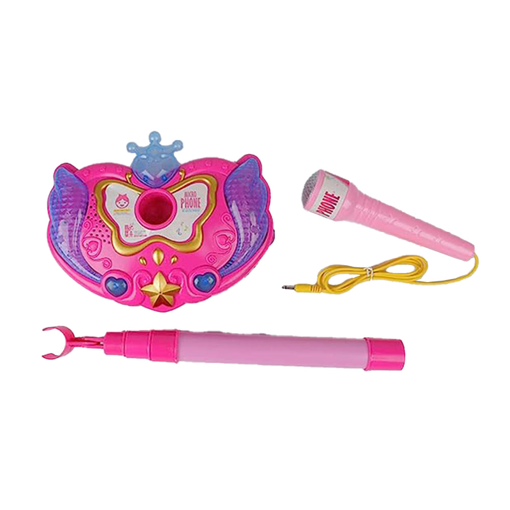 Kids Microphone with Stand Kids Karaoke Machine Musical Singing Toy with 2 Microphones -Pink