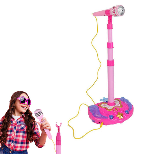 Kids Microphone with Stand Kids Karaoke Machine Musical Singing Toy with 2 Microphones -Pink