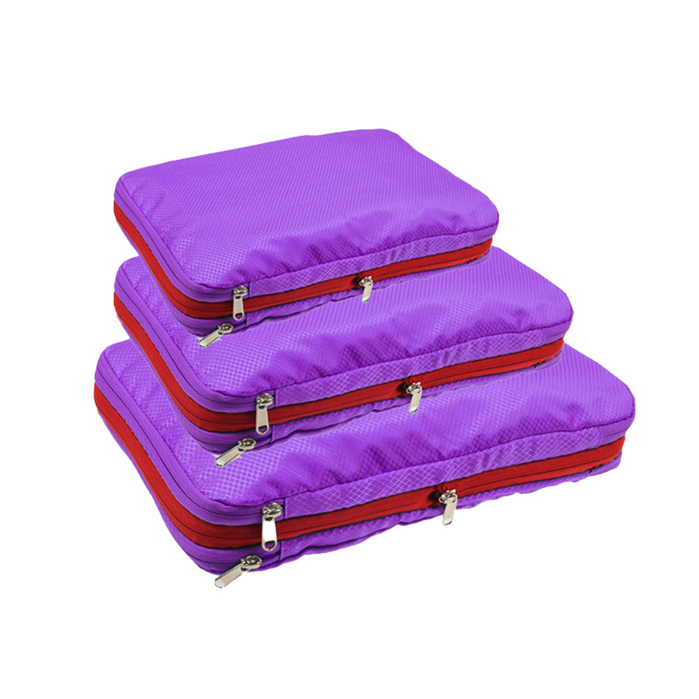 3Pcs Travel Compression Packing Cube Luggage Packing Bag Clothing Storage Bags Purple