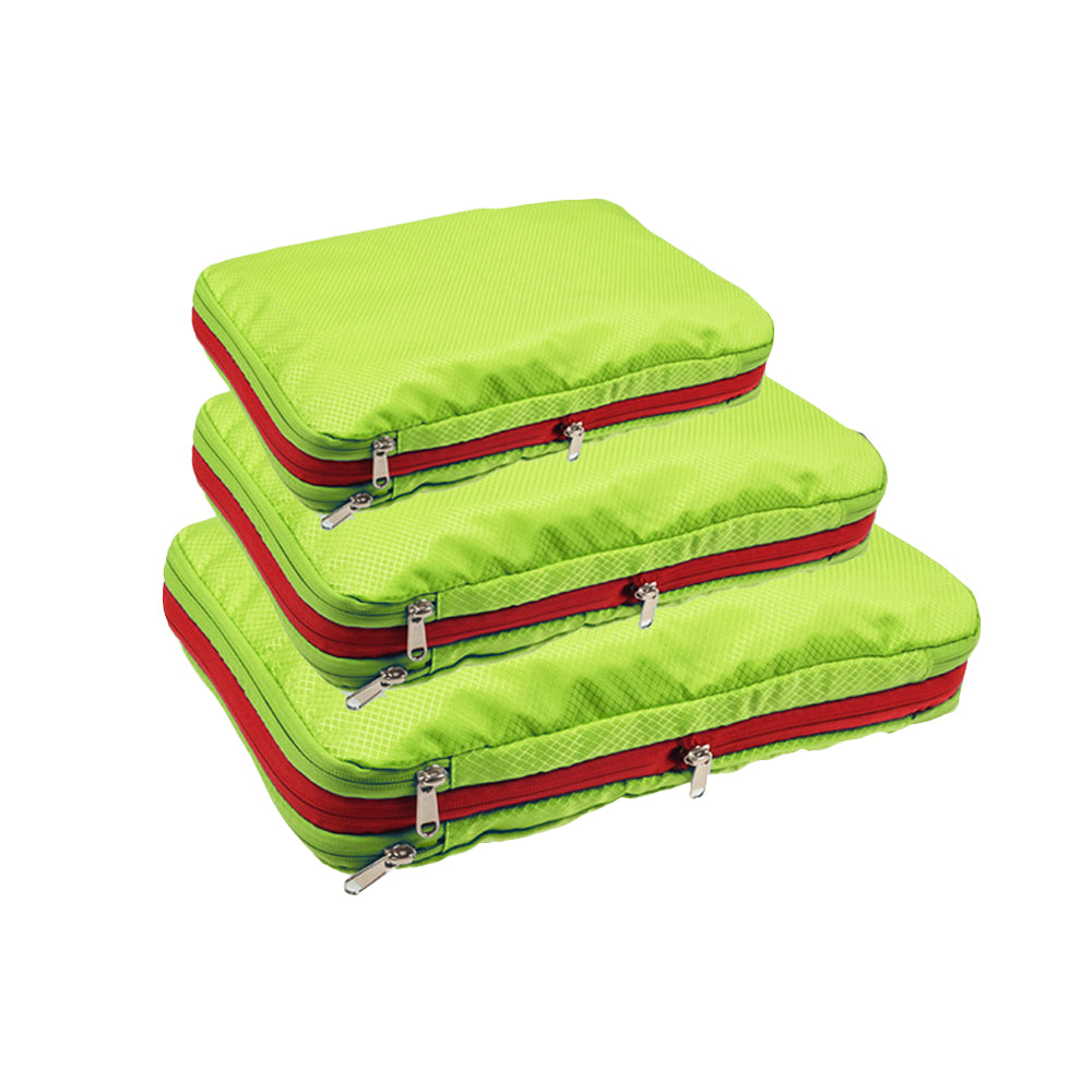 3Pcs Travel Compression Packing Cube Luggage Packing Bag Clothing Storage Bags Green