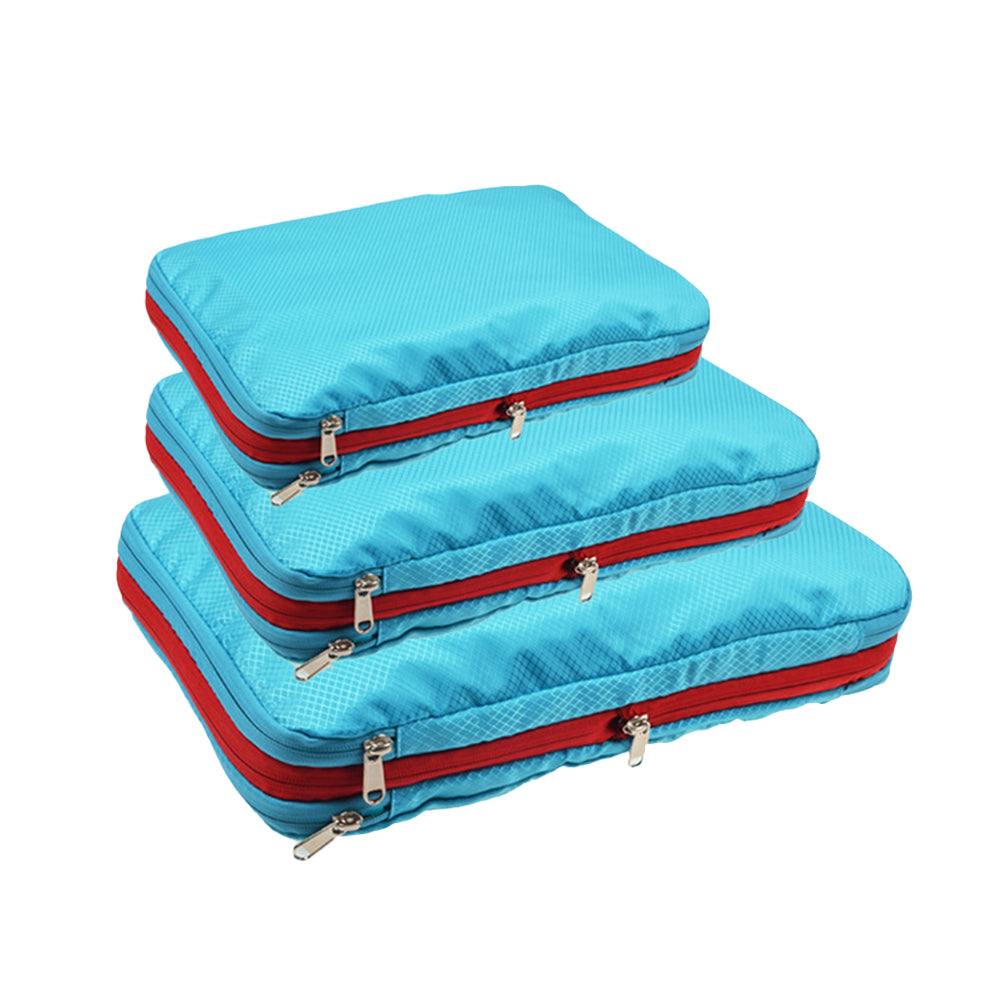 3Pcs Travel Compression Packing Cube Luggage Packing Bag Clothing Storage Bags Sky Blue
