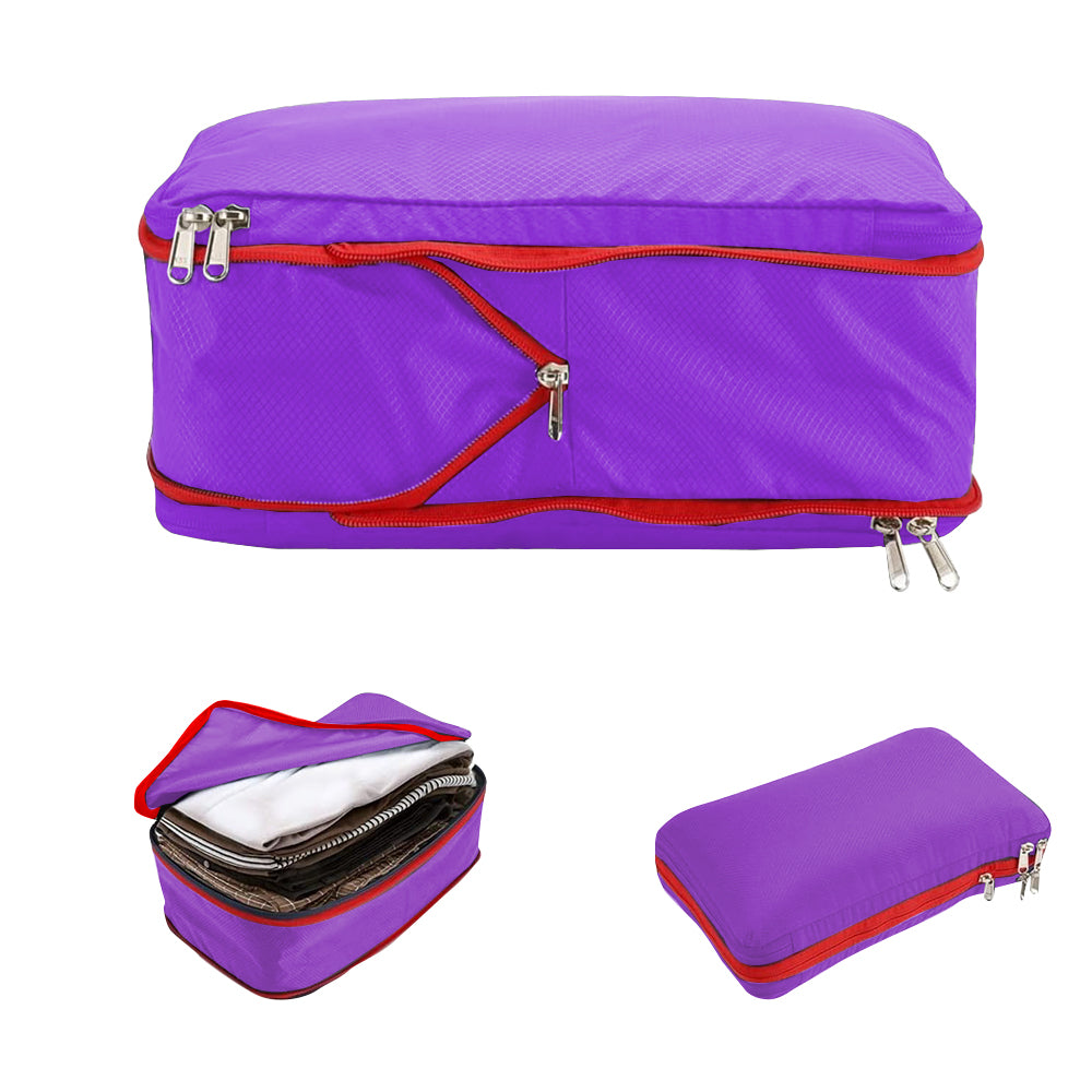 3Pcs Travel Compression Packing Cube Luggage Packing Bag Clothing Storage Bags Purple