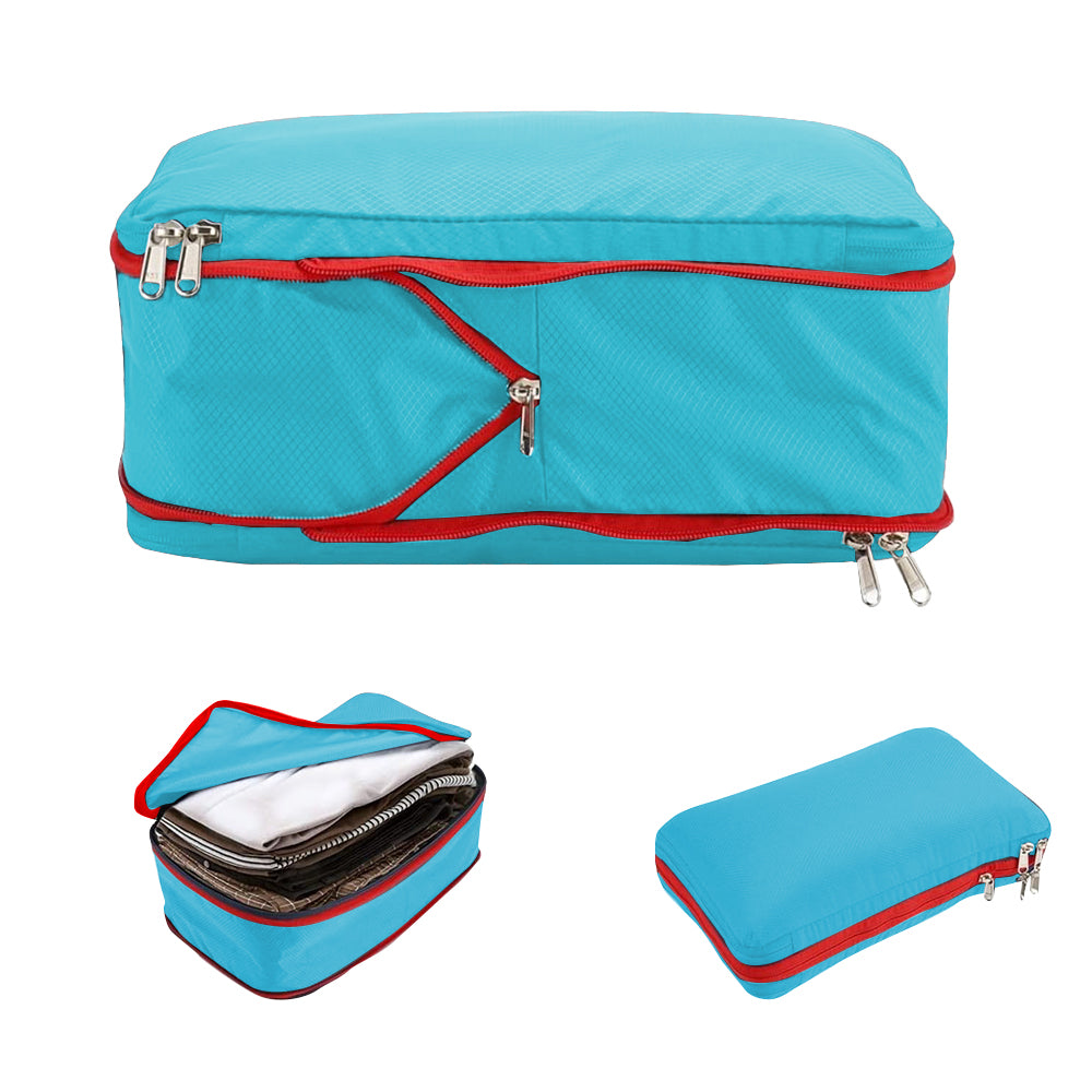 3Pcs Travel Compression Packing Cube Luggage Packing Bag Clothing Storage Bags Sky Blue