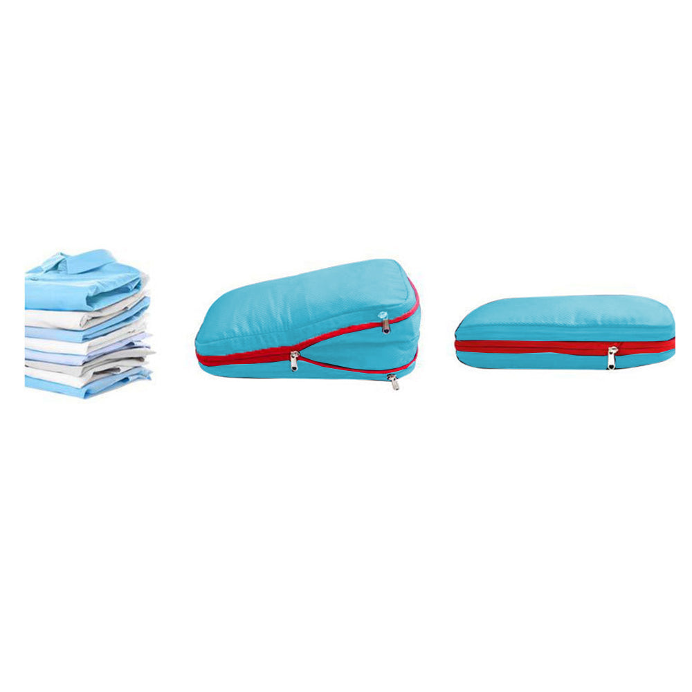 3Pcs Travel Compression Packing Cube Luggage Packing Bag Clothing Storage Bags Sky Blue