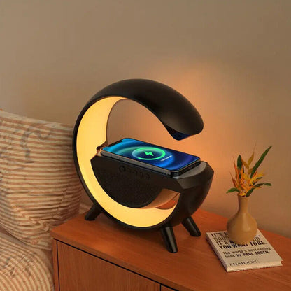 Wireless Phone Charger Atmosphere Lamp Intelligent Bluetooth Speaker Night Light Black