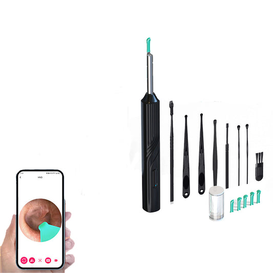 WiFi Wax Removal Tool Camera HD Ear Scope Otoscope with Light Black