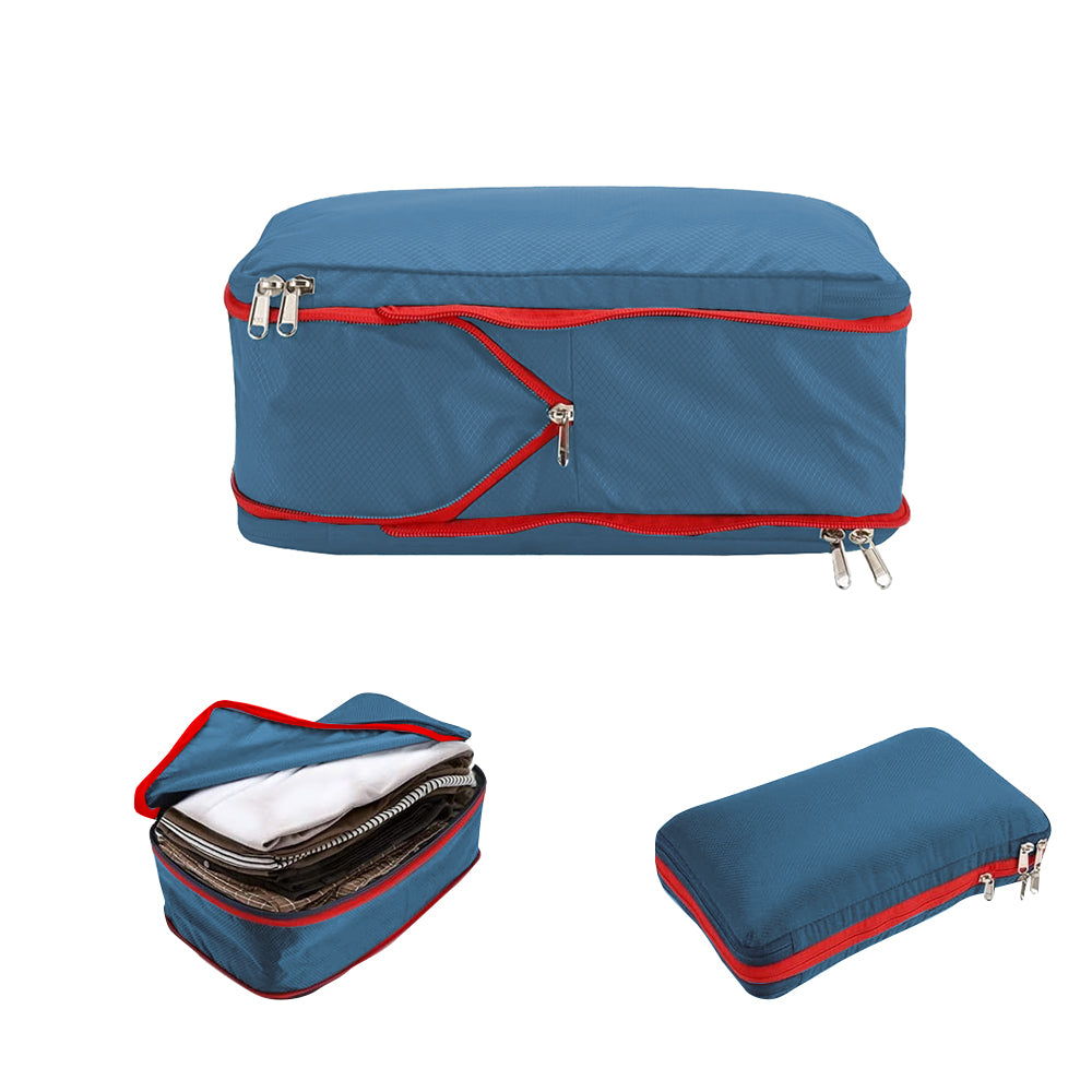 3Pcs Travel Compression Packing Cube Luggage Packing Bag Clothing Storage Bags Navy Blue