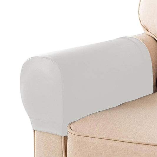 Pair of Sofa Armrest Covers Removable Stretch Couch Arm Protectors White