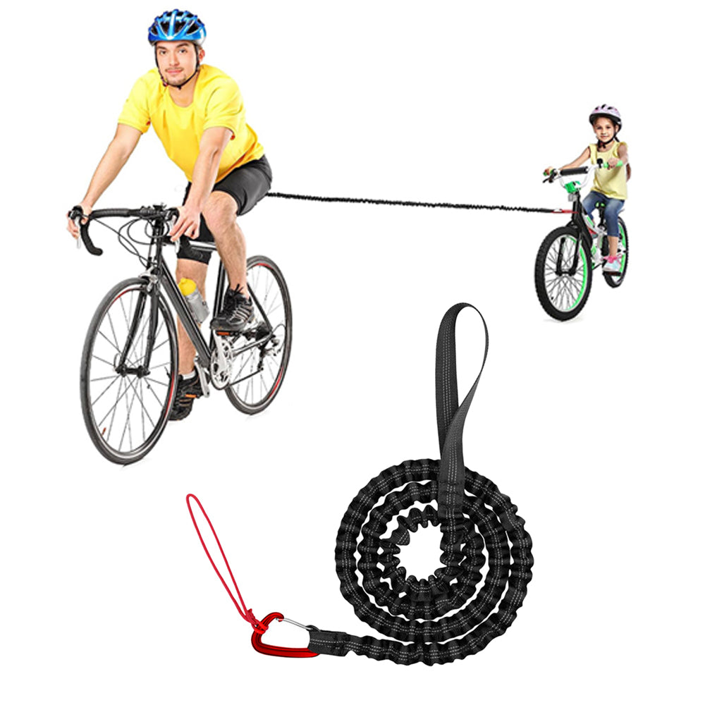 Parent-Child Bike Tow Rope MTB Elastic Belt Cycling Stretch Pull Strap for Long Ride Going Uphill Black