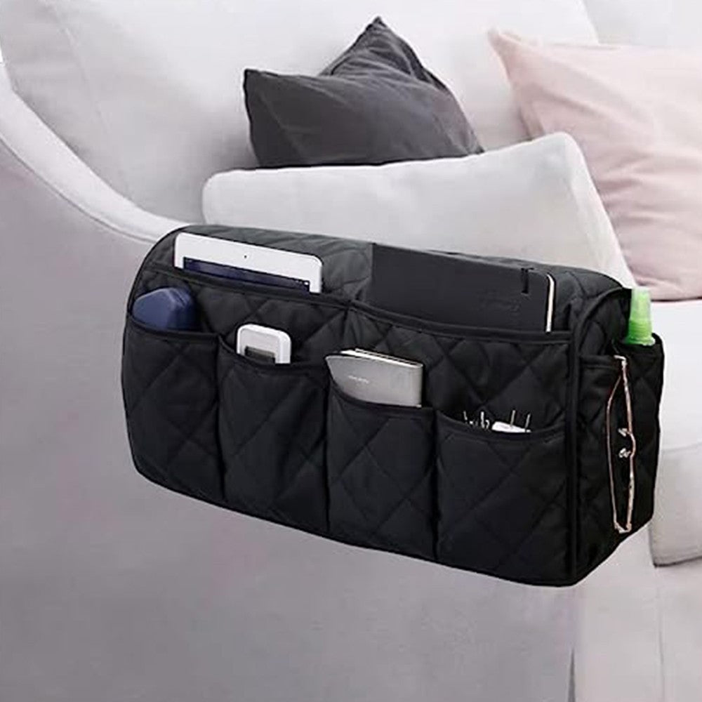14 Pocket Sofa Armrest Organizer Remote Control Holder Storage Bag for Recliner Couch Armchair Black