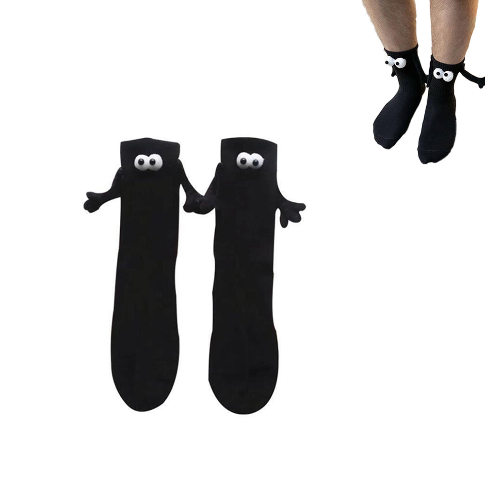 Pair of Funny Magnetic Suction 3D Doll Couple Holding Hands Socks for Women Men Black