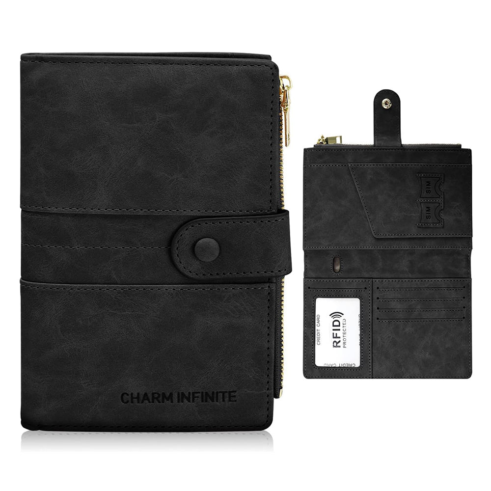 RFID Blocking Travel Wallet Passport Card Holder for Women Men Black
