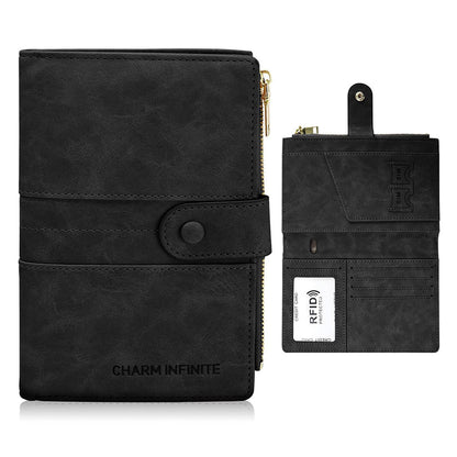 RFID Blocking Travel Wallet Passport Card Holder for Women Men Black